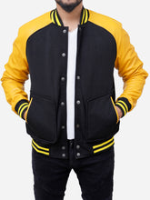 Load image into Gallery viewer, Grayson Black and Yellow Varsity Jacket
