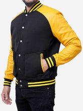 Load image into Gallery viewer, black and yellow varsity jacket
