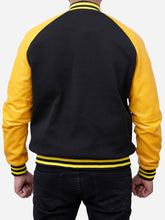 Load image into Gallery viewer, Black and Yellow Varsity Bomber Jacket
