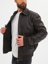 Load image into Gallery viewer, Jaxon Brown Leather Bomber Jacket

