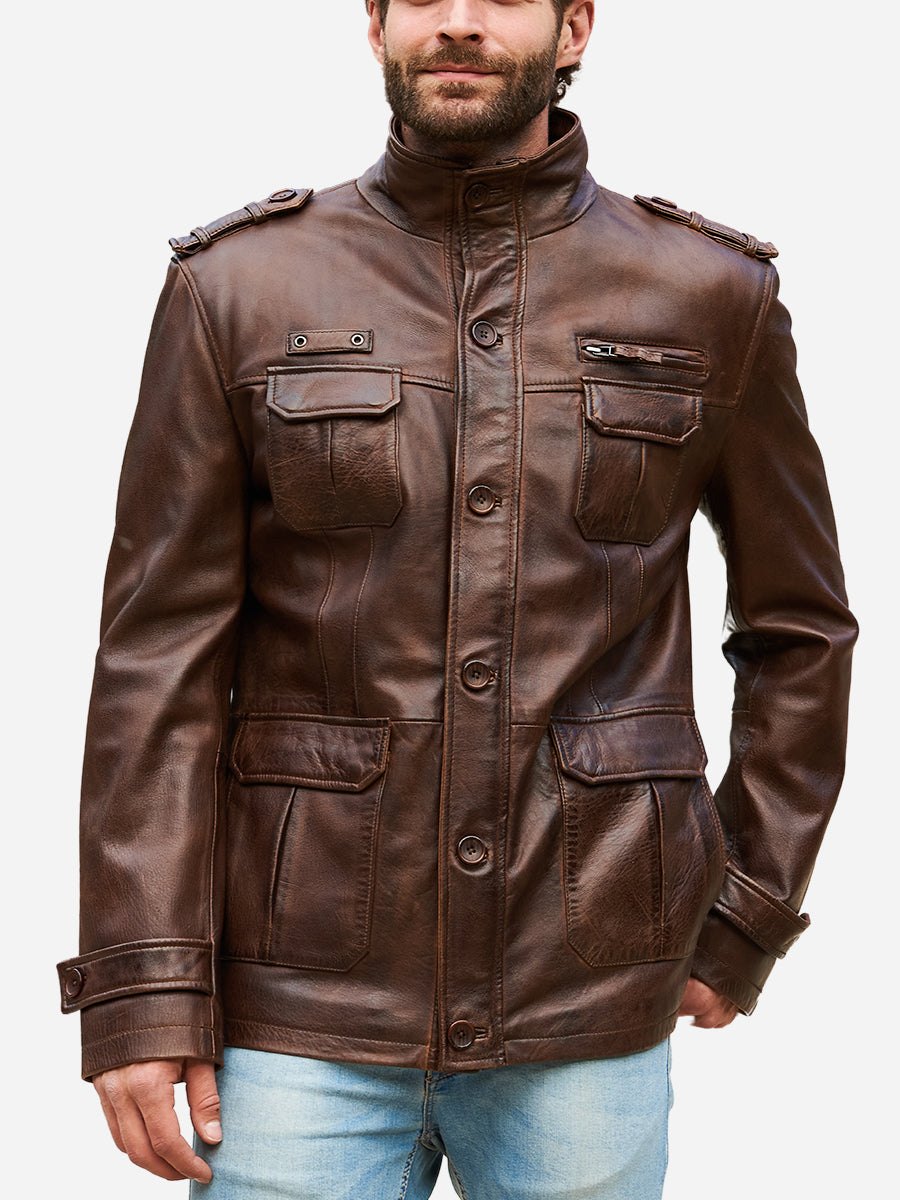 Charming Oliver Distressed Brown Jacket | Peter Sign