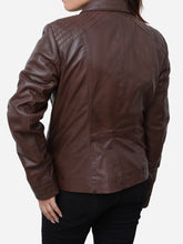 Load image into Gallery viewer, Women Fitted Style Casual Vintage Brown Leather Jacket
