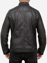 Load image into Gallery viewer, Men Cafe Racer Snap Tab Collar Black Leather Jacket

