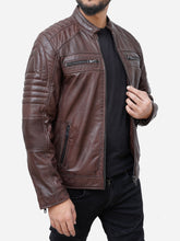 Load image into Gallery viewer, Padded Leather Motorcycle Jacket For Men
