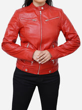 Load image into Gallery viewer, Red Leather Motorcycle Jacket
