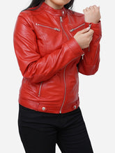 Load image into Gallery viewer, Cafe Racer Real Red Leather Biker Jacket Womens
