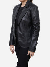 Load image into Gallery viewer, Slim Fit Women Black Casual Leather Blazer
