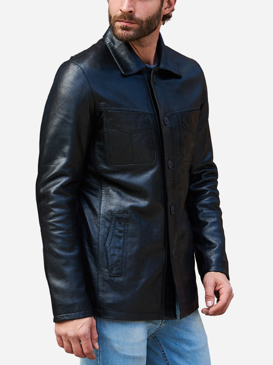 Peter Sign Dereck Casual Black Real Leather Jacket | Peter Sign