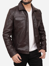 Load image into Gallery viewer, Casual Brown Cafe Racer Leather Jacket For Men
