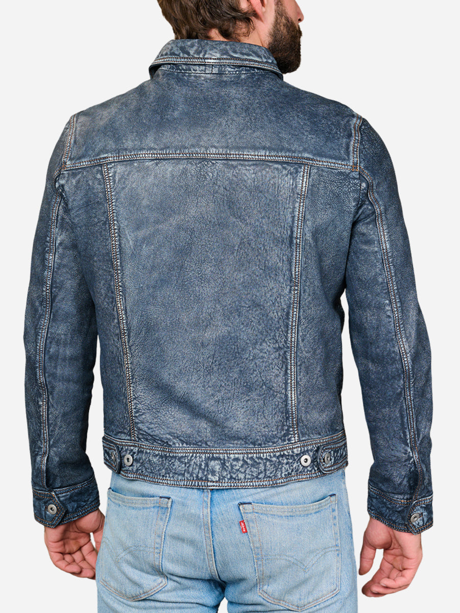 Peter Sign Hudson Trucker Blue Leather Jacket | Peter Sign