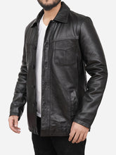 Load image into Gallery viewer, Men Vintage Black Trucker Style Leather Jacket
