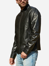 Load image into Gallery viewer, black real leather biker jacket
