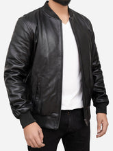 Load image into Gallery viewer, Men&#39;s Bomber Black Genuine Leather Jacket 
