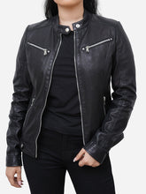 Load image into Gallery viewer, Layla Motorcycle Black Vintage Leather Jacket
