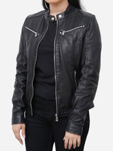 Load image into Gallery viewer, Vintage Style Black Cafe Racer Leather Jacket For Women 
