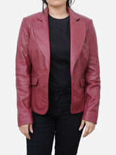 Load image into Gallery viewer, Rosalie Casual Genuine Maroon Leather Blazer
