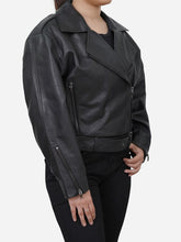 Load image into Gallery viewer, Black Biker Cropped Leather Jacket For Womens
