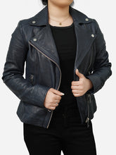 Load image into Gallery viewer, Women Classic Sheepskin Biker Black Leather Jacket 
