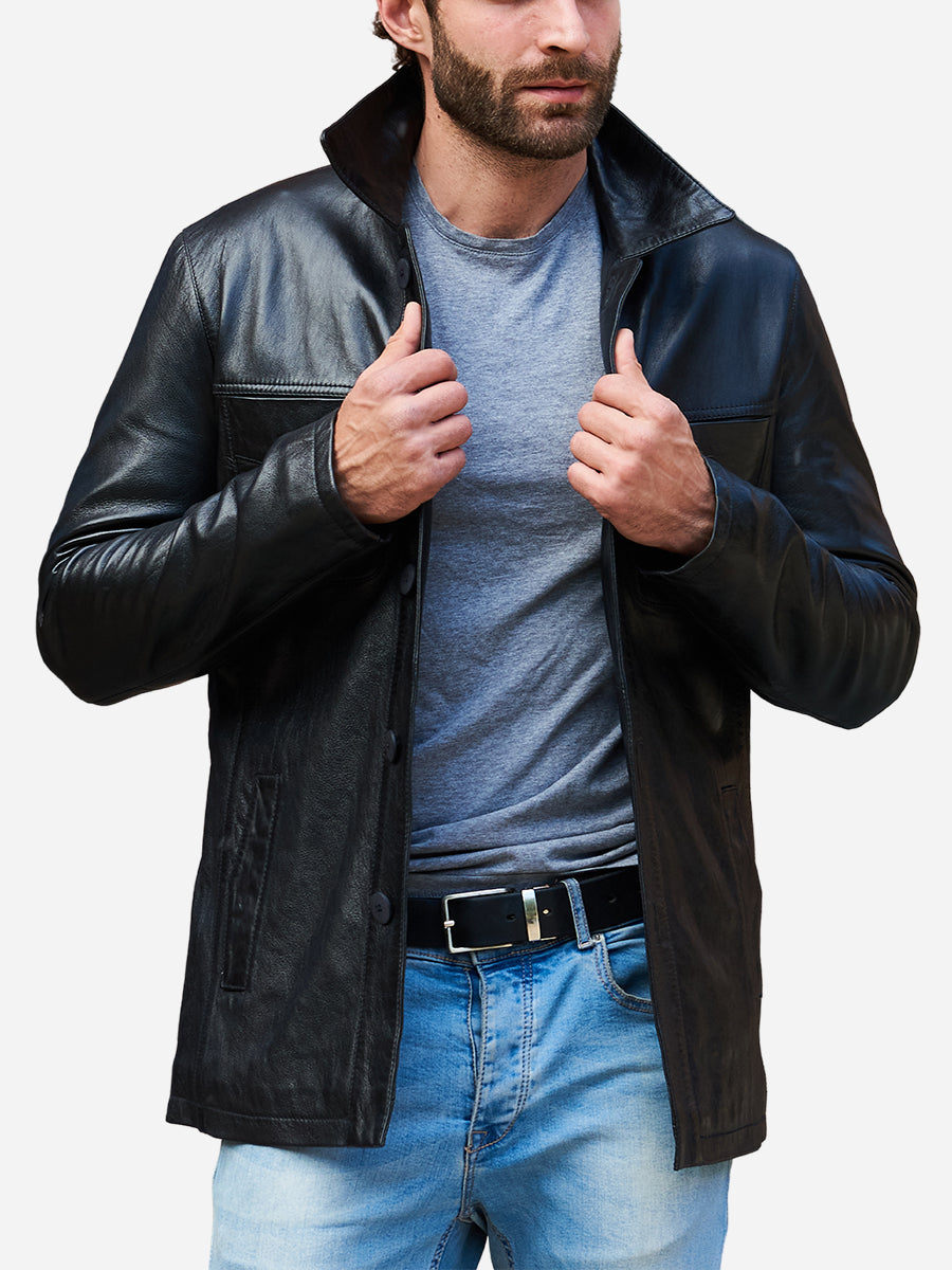Peter Sign Dereck Casual Black Real Leather Jacket | Peter Sign