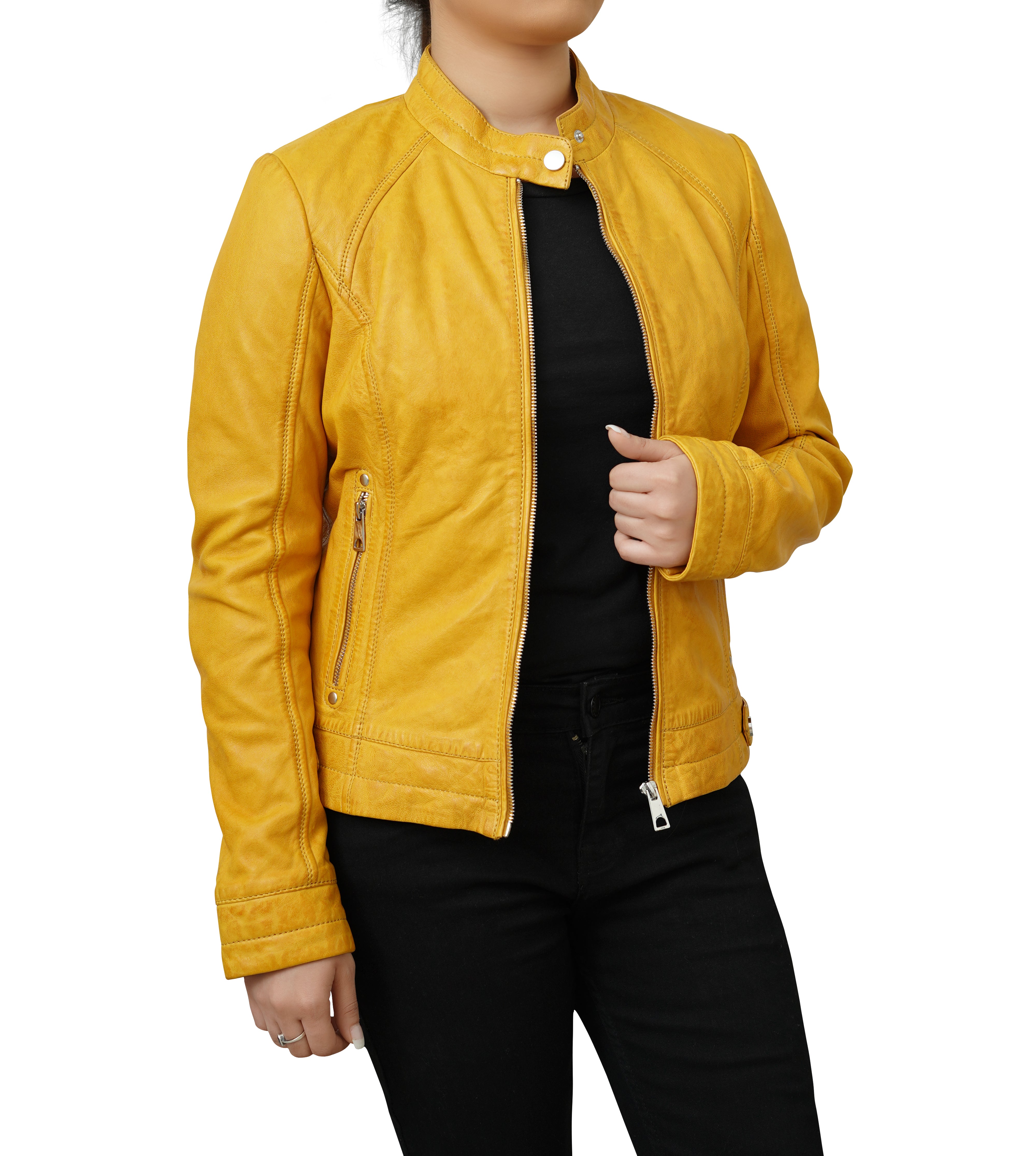 Yellow faux leather jacket hotsell