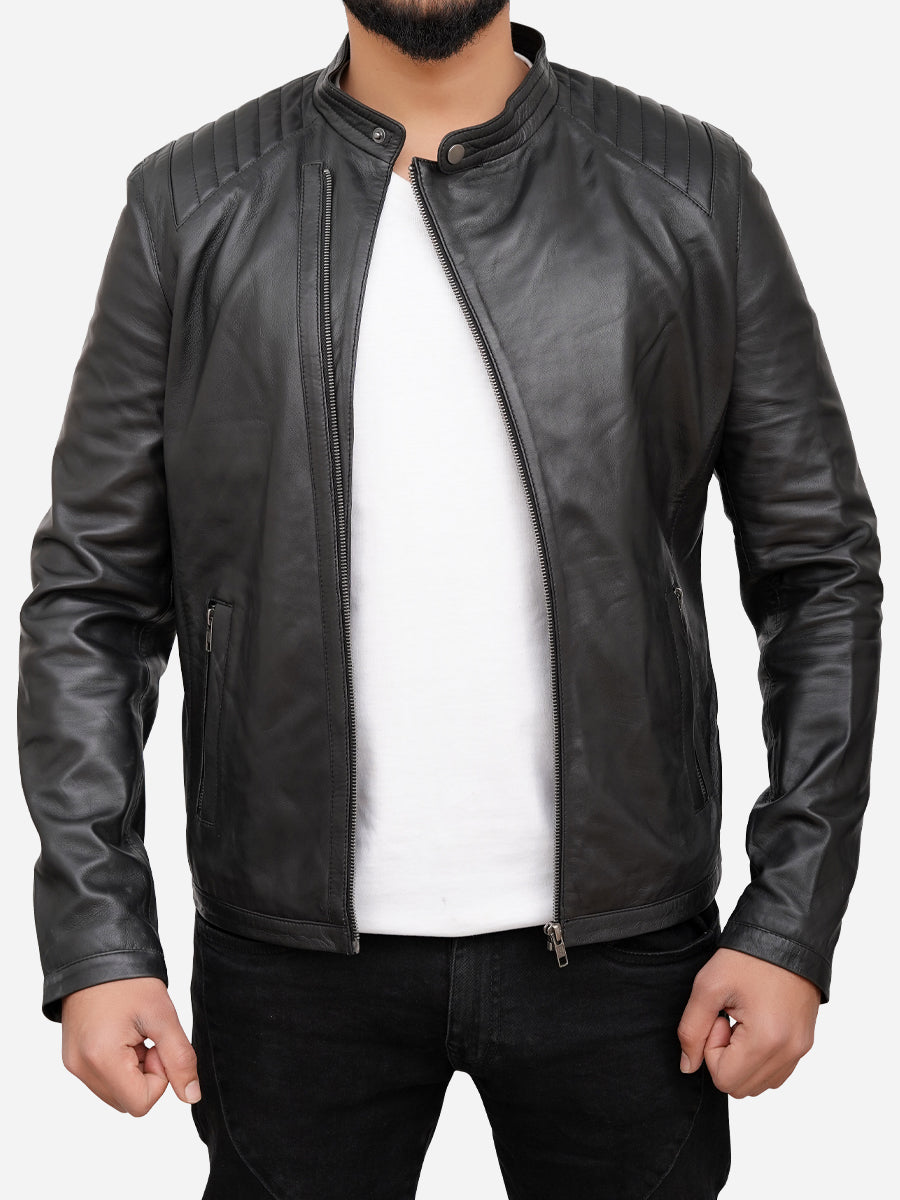 Titan Black Moto Biker Real Leather Jacket