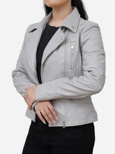 Load image into Gallery viewer, Classic Fitted Grey Womens Leather Jacket
