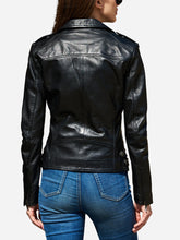 Load image into Gallery viewer, Alexandra Black Leather Motorcycle Jacket
