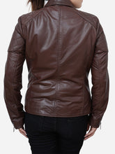 Load image into Gallery viewer, Women Brown Genuine Biker Leather Jacket
