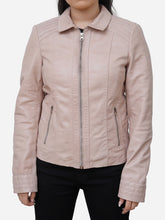 Load image into Gallery viewer, Slim Fit Casual Women Light Pink Leather Jacket 
