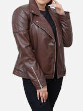 Load image into Gallery viewer, Stylish Quilted Brown Biker Leather Jacket For Women
