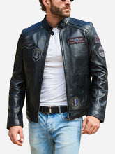 Load image into Gallery viewer, David Patches Black Leather Flight Jacket
