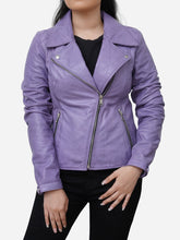 Load image into Gallery viewer, Slim Fit Real Leather Women Purple Biker Jacket
