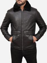 Load image into Gallery viewer, George Shearling Collar Black Leather Jacket
