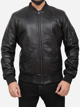 Load image into Gallery viewer, Men&#39;s Black Bomber Leather Jacket 
