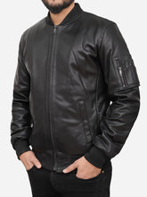 Load image into Gallery viewer, Black Bomber Genuine Leather Jacket For Men
