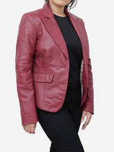 Load image into Gallery viewer, Women Real Maroon Leather Fitted Style Blazer
