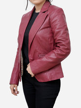 Load image into Gallery viewer, Women Maroon Leather Fitted Style Blazer
