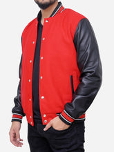 Load image into Gallery viewer, Izael Wool Blended Red and Black Varsity Bomber Jacket
