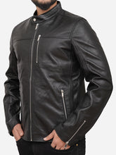 Load image into Gallery viewer, Men Moto Black Snap Tab Collar Leather Jacket
