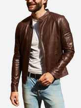 Load image into Gallery viewer, mens brown leather jacket
