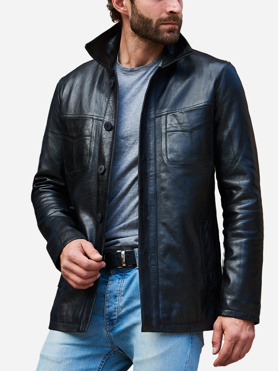 Peter Sign Dereck Casual Black Real Leather Jacket | Peter Sign