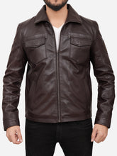 Load image into Gallery viewer, Men Brown Cafe Racer Leather Jacket
