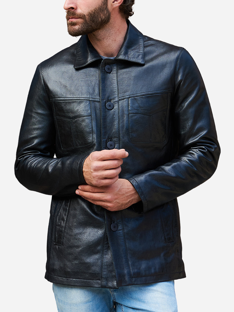Peter Sign Dereck Casual Black Real Leather Jacket | Peter Sign