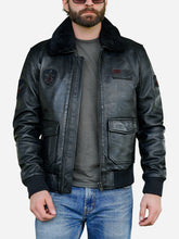 Load image into Gallery viewer, Men Black Sheepskin Leather Jacket With Fur Collar
