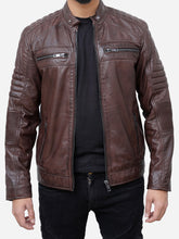 Load image into Gallery viewer, Matthew Brown Padded Leather Motorcycle Jacket
