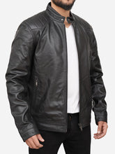 Load image into Gallery viewer, Men Quilted Black Cafe Racer Leather Jacket
