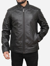 Load image into Gallery viewer, Men Quilted Cafe Racer Real Black Leather Jacket
