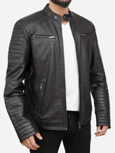 Load image into Gallery viewer, Men Quilted Black Leather Jacket
