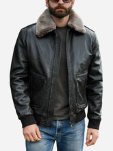 Load image into Gallery viewer, Pilot Leather Jacket wit Fiur Collar For Men
