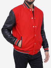 Load image into Gallery viewer, Izael Wool Blended Red and Black Bomber Jacket
